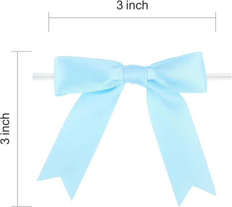 Meseey 50 Pcs 3 Inches Twist Tie Satin Ribbon Bows Baby Blue Pretied Premade Craft Bows for Treat Bags Gift Wrapping Basket Wedding Baby Shower Brithday Christmas Party (3", Baby Blue) - Image 2